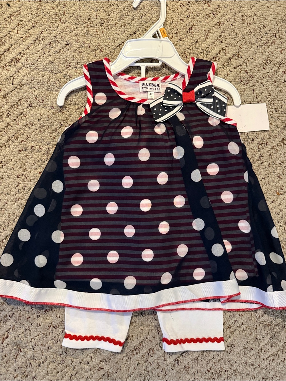 Blueberi Boulevard Navy Red White Polka Dot Girls Matching Set